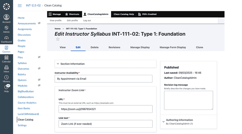 Embedded syllabus form in Canvas Embedded syllabus form in Canvas
