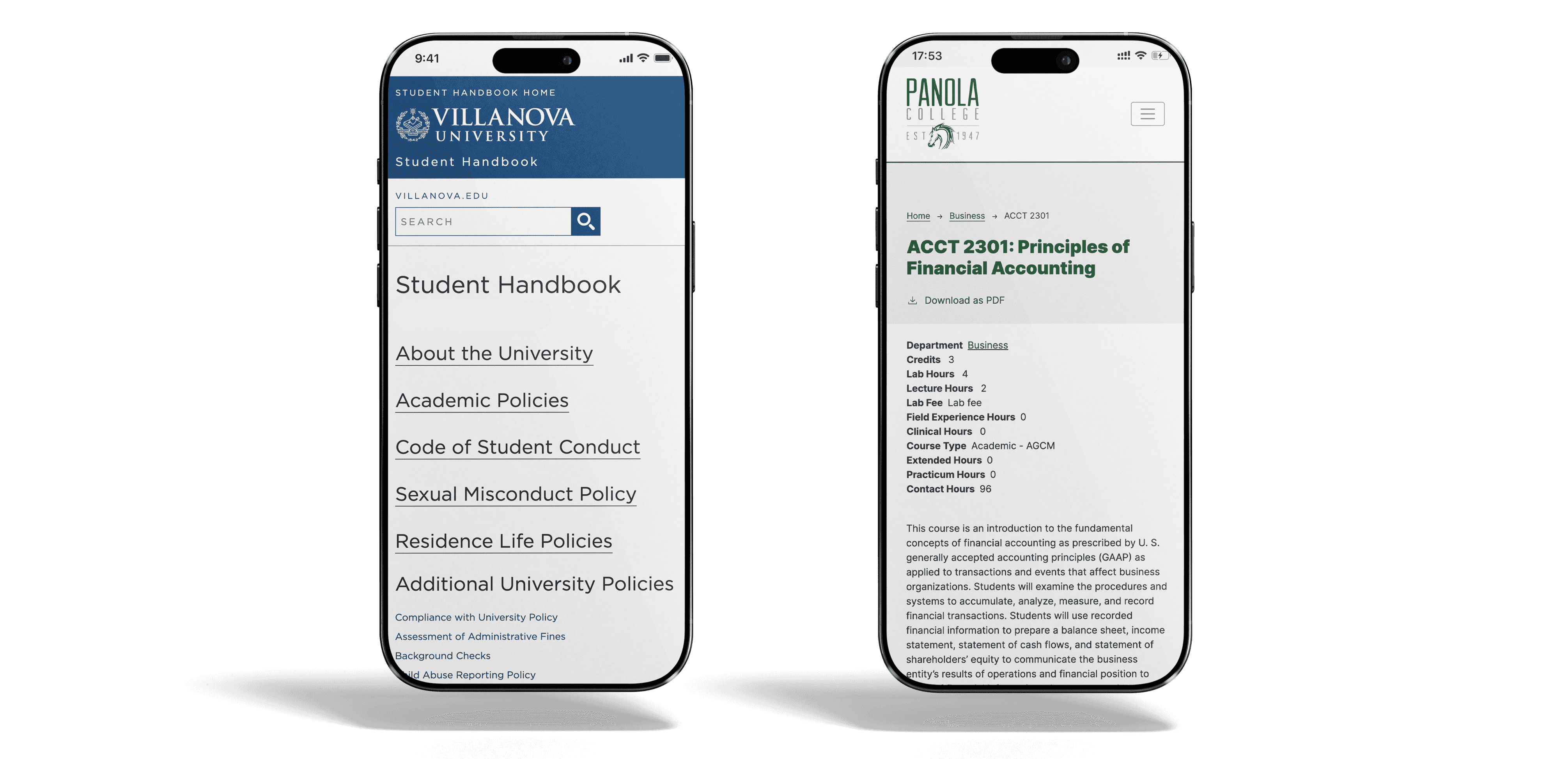 iPhones displaying course catalog software