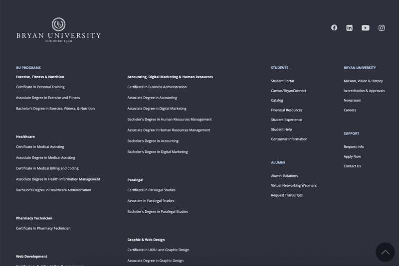 Bryan University footer