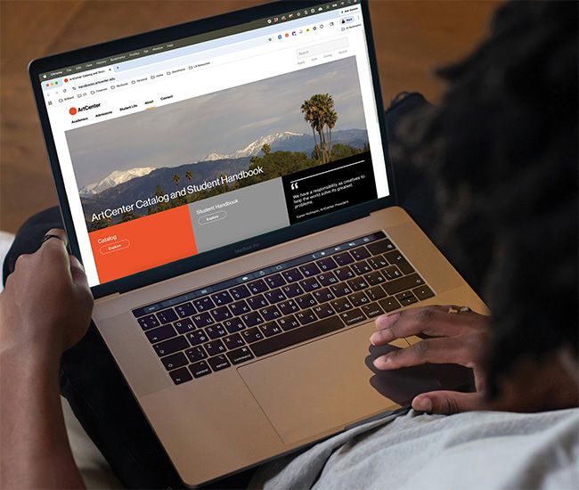 Student using course catalog software on a laptop