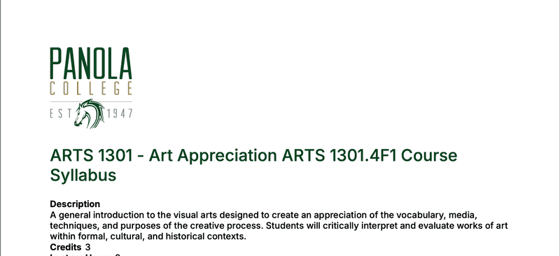 Part of a customized PDF design for Panola's syllabi