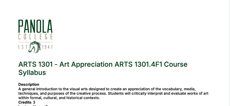 Part of a customized PDF design for Panola's syllabi