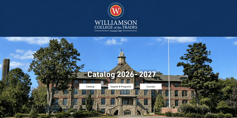 Williamson College of the Trades catalog homepage.
