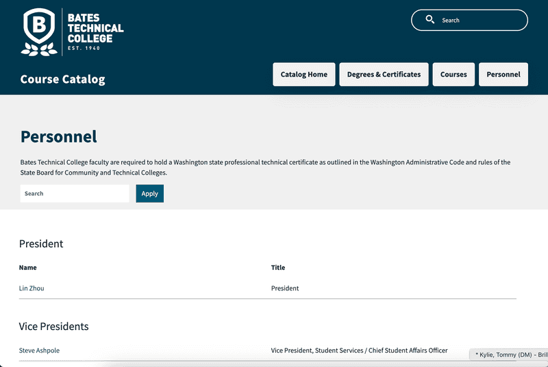 Bates Technical College personnel page