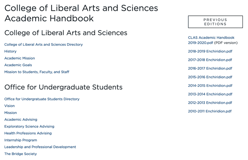 Villanova University Academic Catalog Landing Page