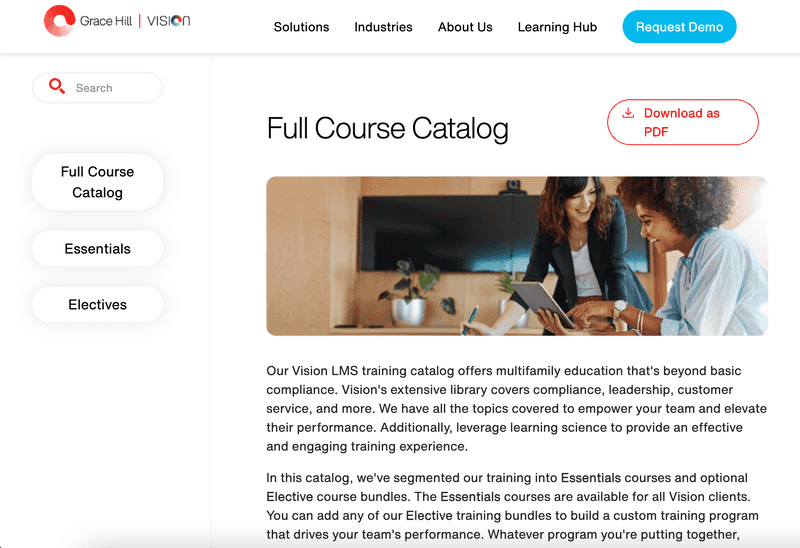 Grace Hill's Course Catalog Homepage