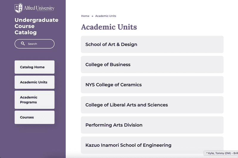 Alfred University academic units page