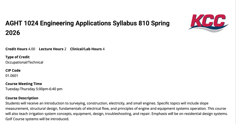 Part of a customized webpage design for one of KCC's syllabi.