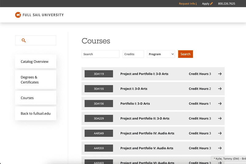 Full Sail courses page