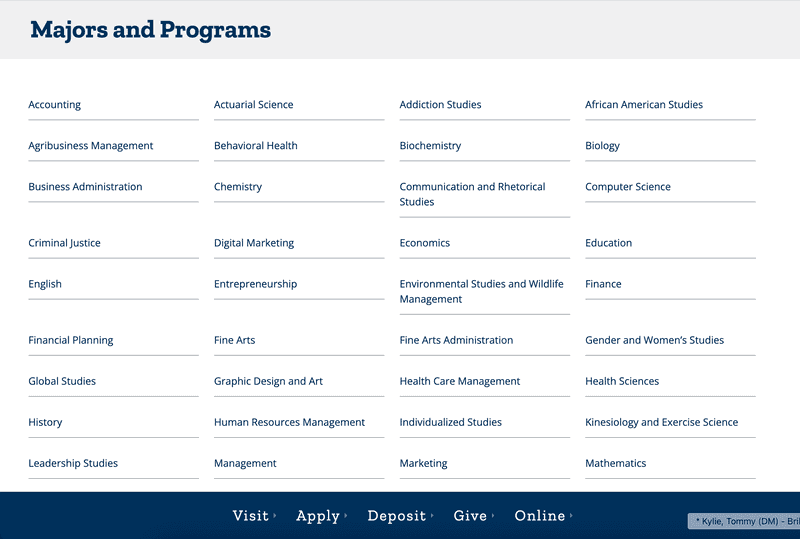 Illinois College majors page