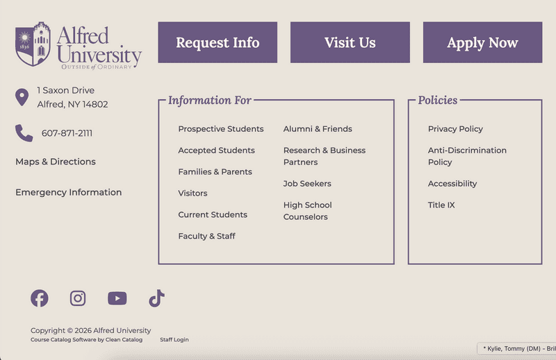 Alfred University footer