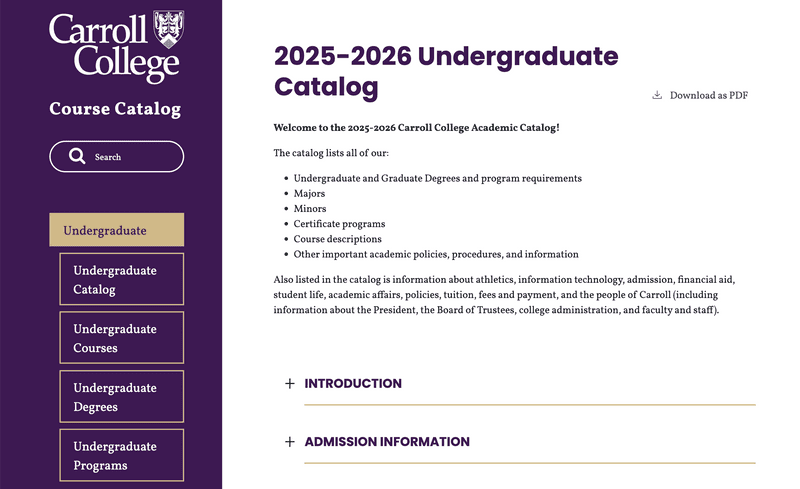 Carroll College navigation